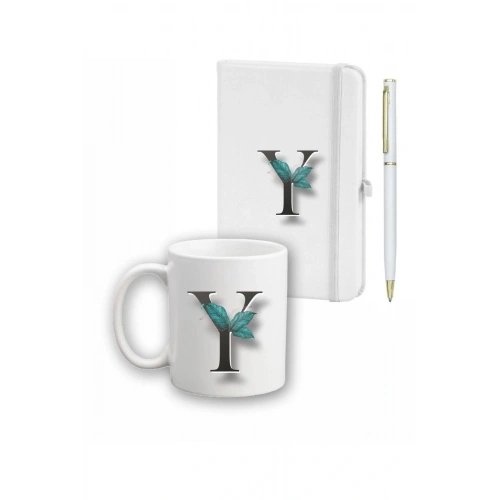 Yaprak Desen Ajanda Kupa Ve Kalem Seti