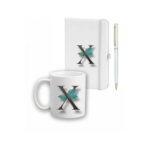 Yaprak Desen Ajanda Kupa ve Kalem Seti