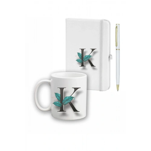 Yaprak Desen Ajanda Kupa Ve Kalem Seti