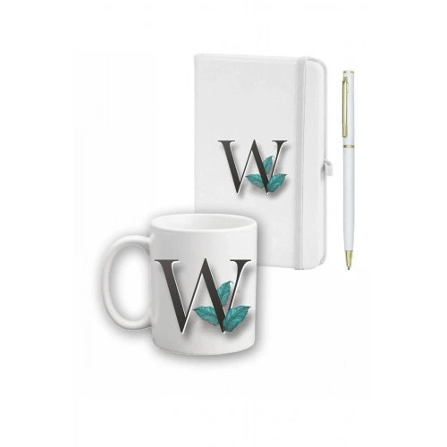 Yaprak Desen Ajanda Kupa Ve Kalem Seti