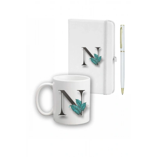 Yaprak Desen Ajanda Kupa Ve Kalem Seti