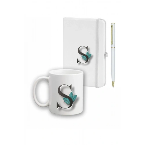 Yaprak Desen Ajanda Kupa ve Kalem Seti