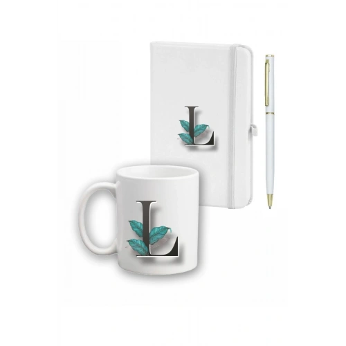 Yaprak Desen Ajanda Kupa Ve Kalem Seti