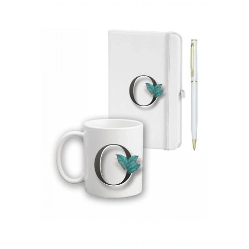 Yaprak Desen Ajanda Kupa ve Kalem Seti