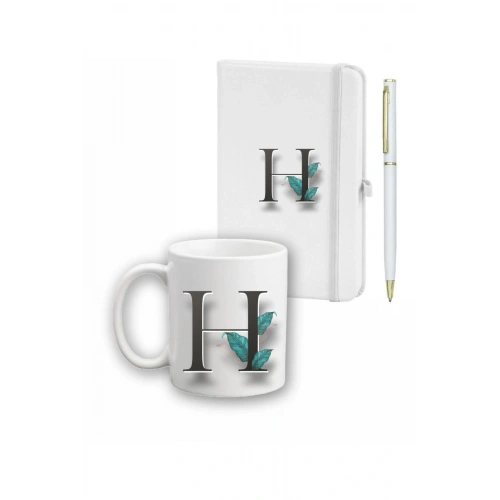 Yaprak Desen Ajanda Kupa ve Kalem Seti