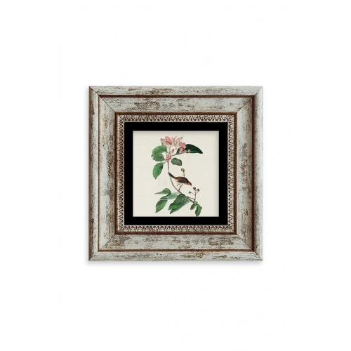 Yapraklar ve Kuş Çerçeveli Taş Tablo 20 cm