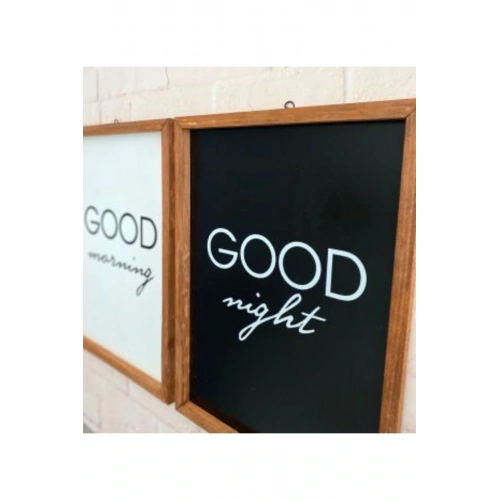 Yatak Odası Good Morning Good Night Ahşap Çerçeve Set 30 x 42