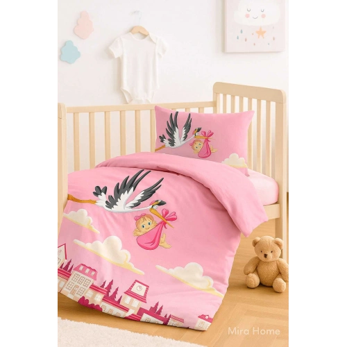 Newborn Baby Girl Bedding Set 100% Cotton Stork