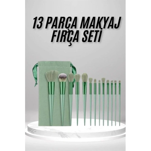 Yeşil 13 Parça Makyaj Fırça Seti Profesyonel Kullanım