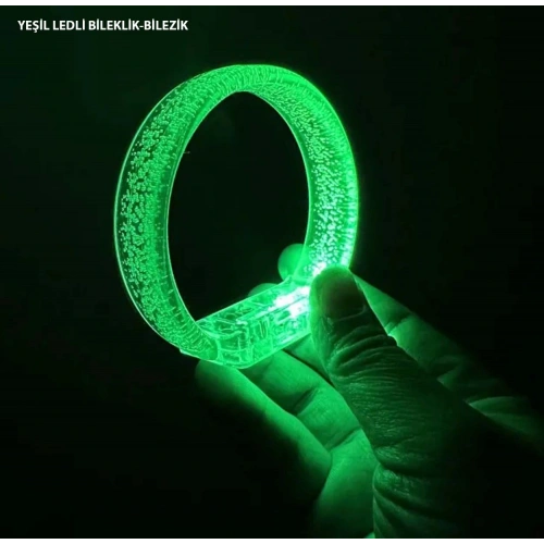 Yeşil Led Işıklı Baskı Yapılabilen Pilli Bileklik Bilezik
