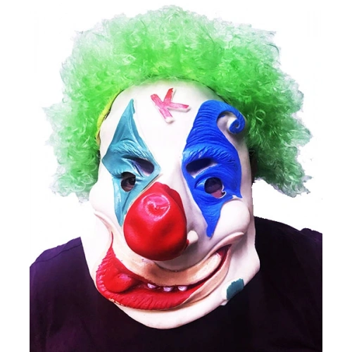 Yeşil Renk Afro Bonus Peruklu Palyaço Lateks Et Maske (5365)
