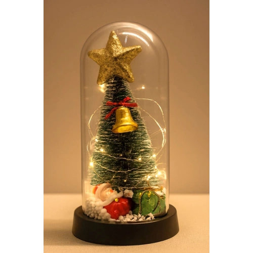 Yılbaşı Temalı Işıklı Dekoratif Cam Fanus - Model 6