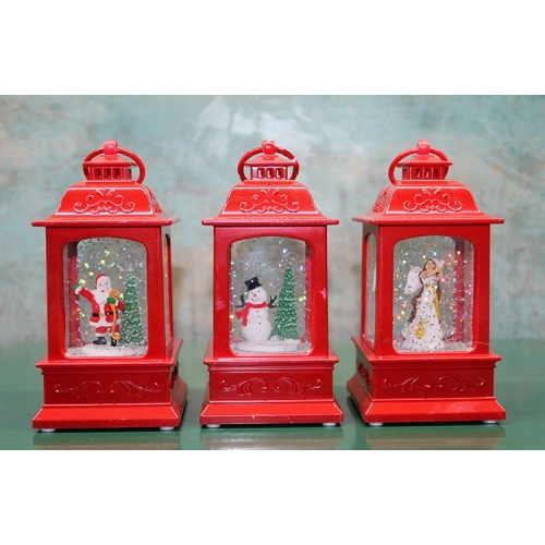 Yılbaşı Temalı Işıklı Müzikli Kar Küresi Kırmızı Tasarımlı