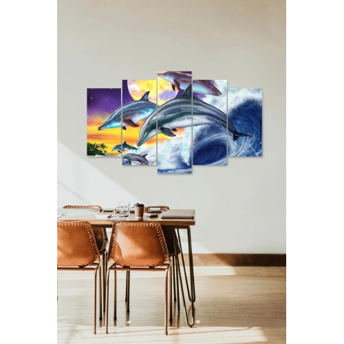 Yunuslar ve Deniz 5 Parçalı Mdf Tablo 60 x 100