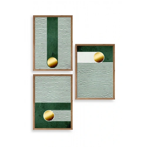 Yuvarlak Top Desenli Üçlü Ahşap Çerçeveli Tablo 17 x 23