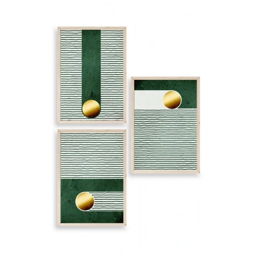 Yuvarlak Top Desenli Üçlü Ahşap Çerçeveli Tablo 50 x 70