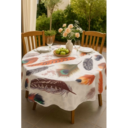 Yuvarlak Tüy Desenli Duck Kumaş Masa Örtüsü 150x150 Cm
