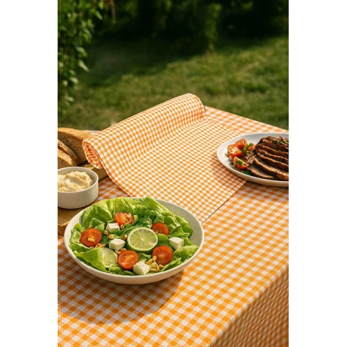 Zefir Desen Sofra Bezi Masa Örtüsü 170 x 170 Cm Turuncu