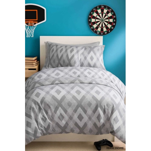 Zigzag Desenli Gri Pamuklu Tek Kişilik Nevresim Takımı