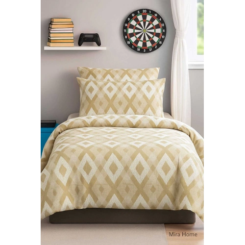 Zigzag Desenli Sarı Pamuklu Tek Kişilik Nevresim Takımı