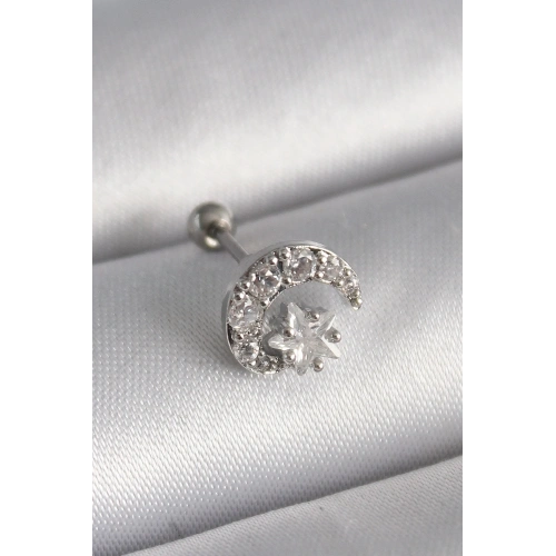 Zirkon Taşlı Çelik Tragus Piercing 6mm 1.2mm Kalınlık