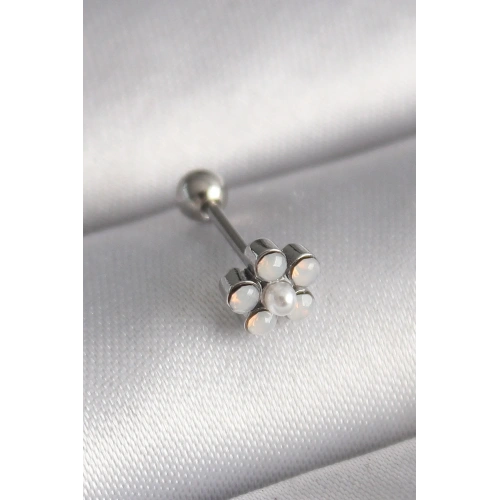 Zirkon Taşlı Çiçek Piercing 6 Mm 1.2 Mm Çelik