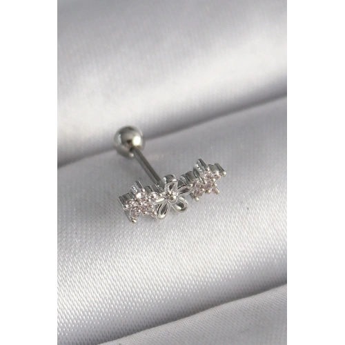 Zirkon Taşlı Çiçek Tragus Piercing 6mm 1.2mm