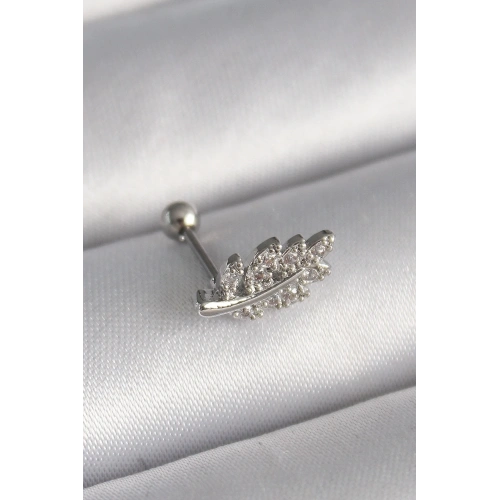 Zirkon Taşlı Dal Tragus Piercing 6 Mm Çelik