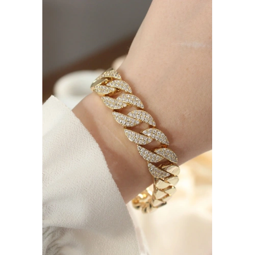 Zirkon Taşlı Gold Renk Gurmet Bileklik 1 Adet