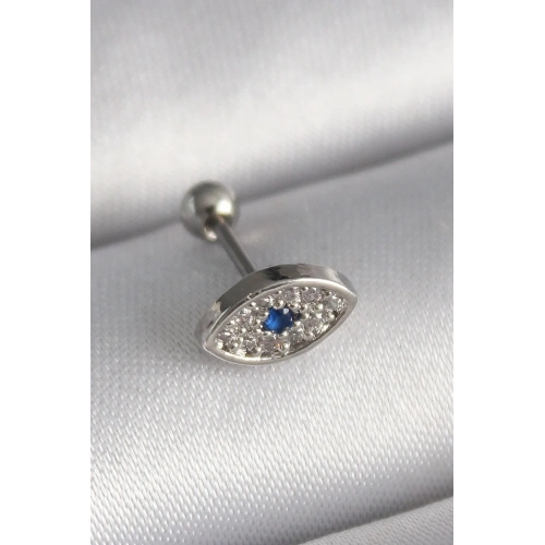 Zirkon Taşlı Göz Tragus Piercing 6mm Çelik