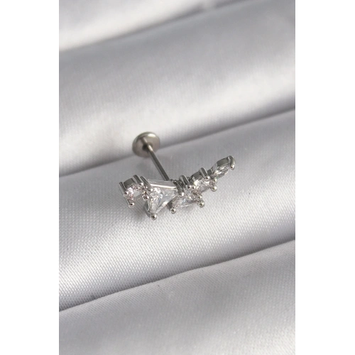 Zirkon Taşlı Tragus Piercing 6mm Çelik Gümüş Renk