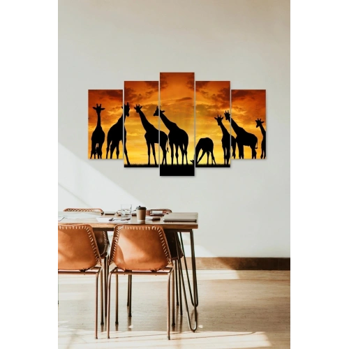 Zürafa Manzara 5 Parçalı Mdf Tablo 60 x 100