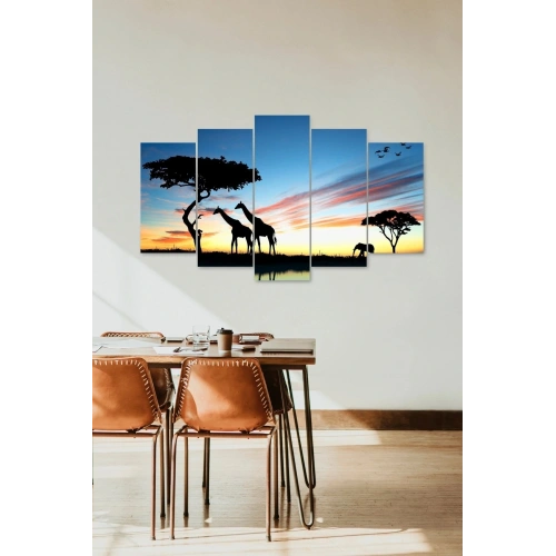 Zürafa ve Fil 5 Parçalı Mdf Tablo 60 x 100