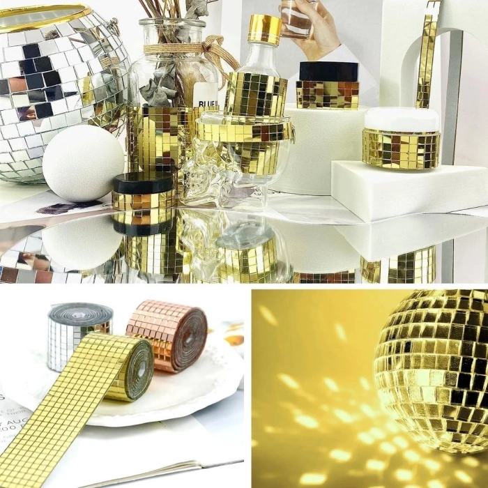 1 Metre Uzunluğunda Gold Renk Aynalı Mozaik Taşlı Dekor Bandı 4 cm x 1 mt (5365)