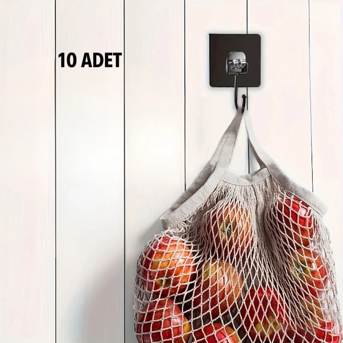 10 Adet Duvara, Dolapa Yapışan Güçlü Yapışkanlı Siyah Duvar Askısı (5365)