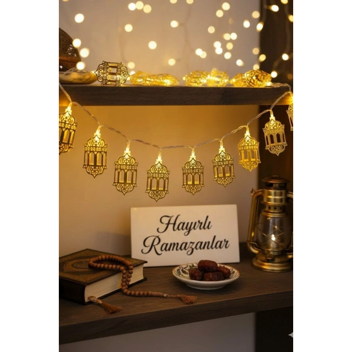10 Adet Sarkıtlı Ramazan Fenerli LED Işık – Pilli 2 Metre Ramazan Süsü, İslami Dekorasyon, Ev ve Mekanlar İçin Dekoratif Ortam Aydınlatması