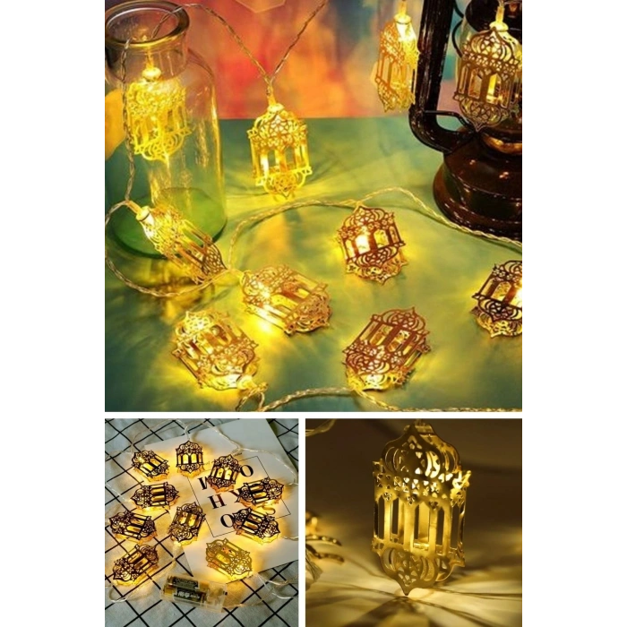 10 Adet Sarkıtlı Ramazan Fenerli LED Işık – Pilli 2 Metre Ramazan Süsü, İslami Dekorasyon, Ev ve Mekanlar İçin Dekoratif Ortam Aydınlatması