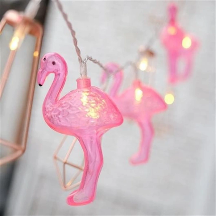10&apos;lu Pilli Led Flamingo Dekoratif Işık Zinciri Aydınlatma 1,5 Mt (5365)