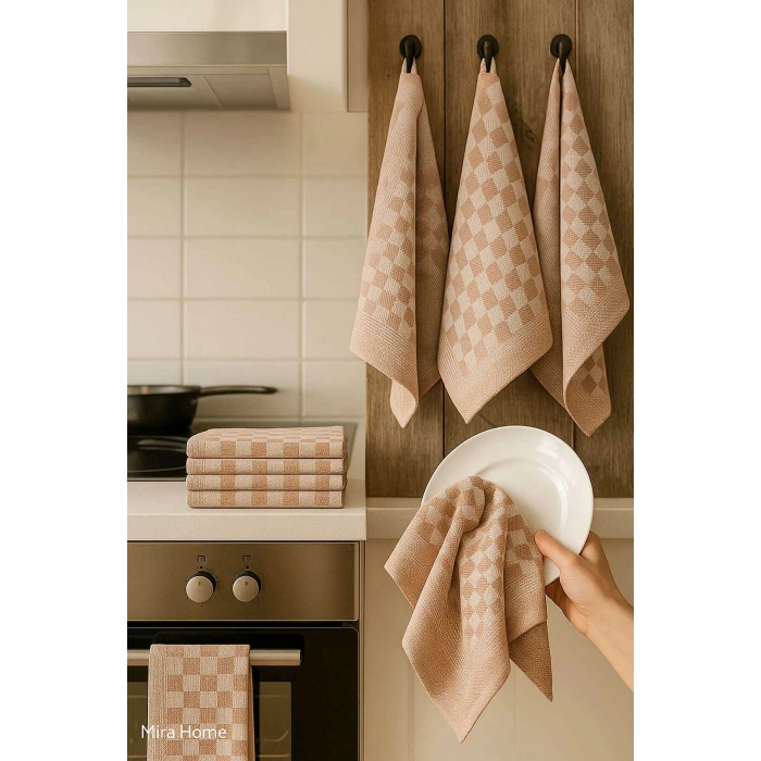 10 lu Dama Desenli Mutfak Kurulama Bezi 50x70 Cm  Kahverengi