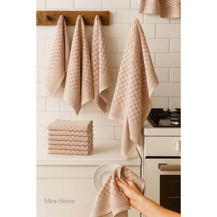 10 lu Dama Desenli Mutfak Kurulama Bezi 50x70 Cm  Kahverengi