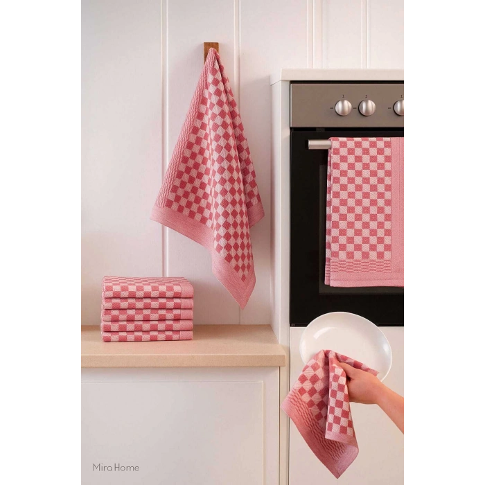 10 lu Dama Desenli Mutfak Kurulama Bezi 50x70 Cm  Kırmızı