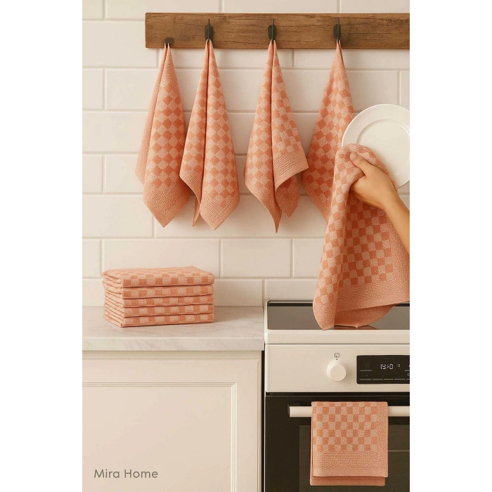 10 lu Dama Desenli Mutfak Kurulama Bezi 50x70 Cm  Somon