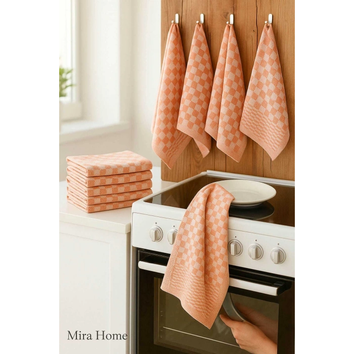 10 lu Dama Desenli Mutfak Kurulama Bezi 50x70 Cm  Somon