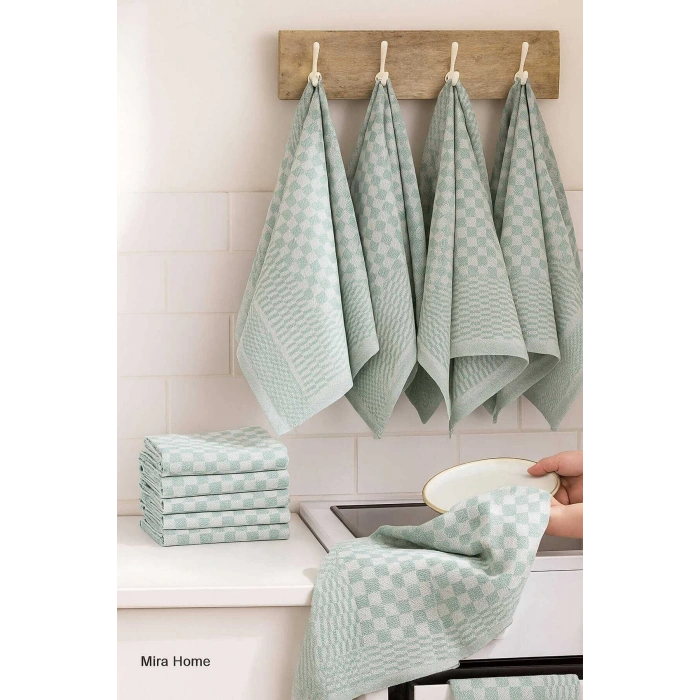 10 lu Dama Desenli Mutfak Kurulama Bezi 50x70 Cm  Yeşil