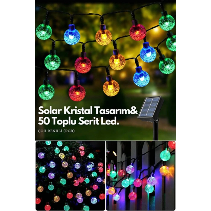 10 Metre 50 Top Güneş Enerjili Solar Led Işık Dekoratif Rgb Yılbaşı Bahçe Balkon Ve Teras