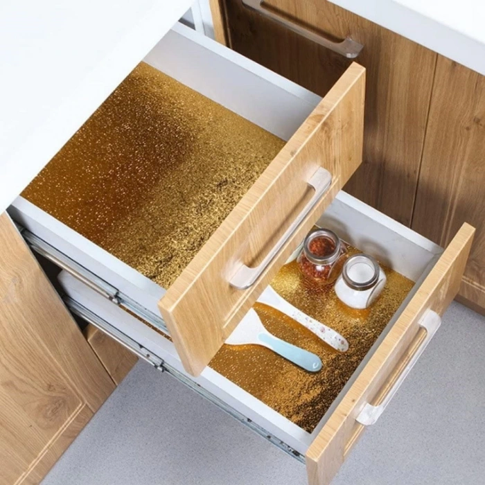 10 Metre Kendinden Yapışkanlı Silinebilir Mutfak Tezgah Üstü Sticker Folyo Gold Renk (5365)