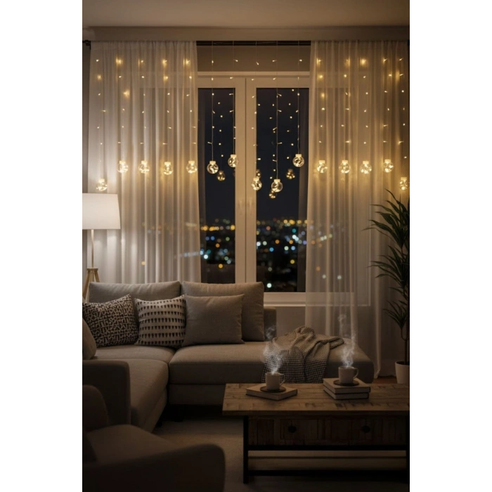 10 Sarkıtlı Kumandalı Dekoratif Top İçi Mini Toplu LED Günışığı Rengi Dekoratif Aydınlatma