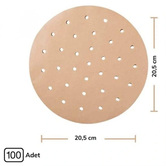 100 Adet  Airfryer Pişirme Kağıdı Tek Kullanımlık Hava Fritözü Yuvarlak Delikli Model (5365)