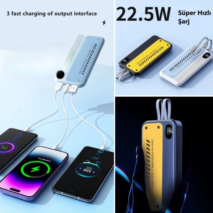 10000 mAh Hızlı Şarj Özellikli Aynı Anda 4 Cihazı Şarj Edebilen Powerbank (5365)