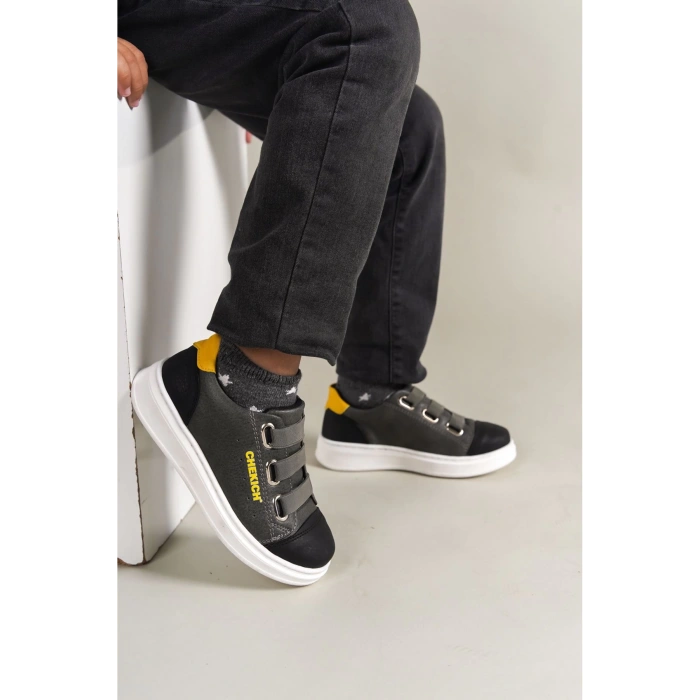 1007 - Montana Çocuk Ayakkabı Siyah-Gri-Sarı